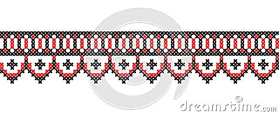 Ukrainian vector ornament, seamless border. Ukrainian folk, ethnic geometric embroidery. Ornament in red and black Vector Illustration