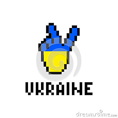 Ukrainian victory hand symbol pixel art Vector Illustration