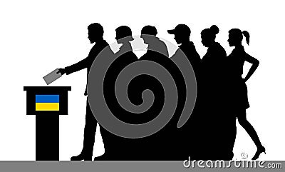 Ukrainian voters crowd silhouette by voting for election in Ukraine Vector Illustration