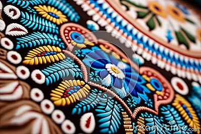 ukrainian vyshyvanka, handmade embroidery on fabrics with colored patterns Generative AI Stock Photo