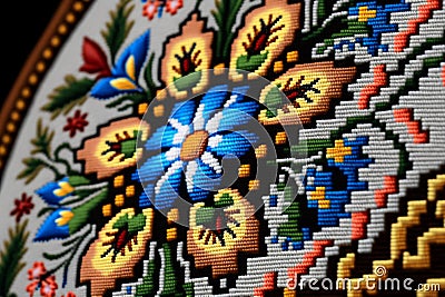 ukrainian vyshyvanka, handmade embroidery on fabrics with colored patterns Generative AI Stock Photo