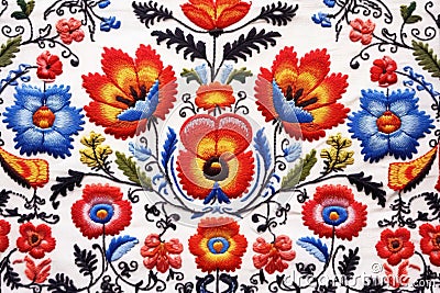 Ukrainian Womens National Embroidery On White Background. Close-Up.. Generative AI Stock Photo