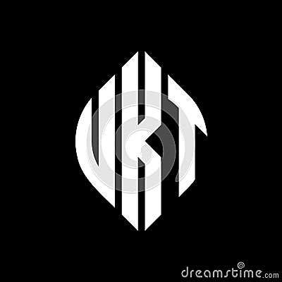UKT circle letter logo design with circle and ellipse shape. UKT ellipse letters with typographic style. The three initials form a Vector Illustration
