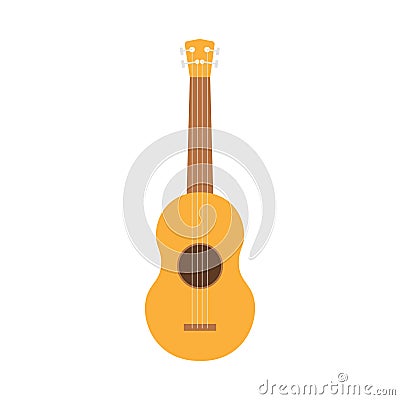 Ukulele or ukelele isolated on white background. Stringed acoustic music instrument. Folk Hawaii small guitar. Colored flat vector Vector Illustration