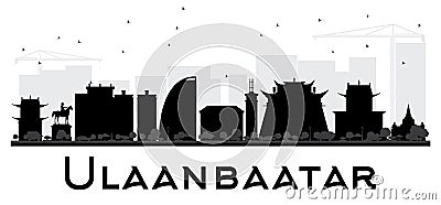 Ulaanbaatar City skyline black and white silhouette. Cartoon Illustration