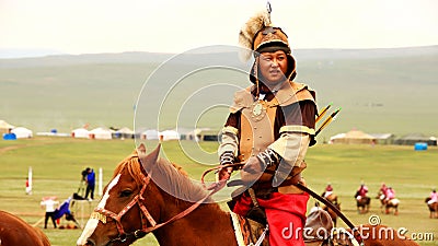ULAANBAATAR, MONGOLIA - JULY 2013: Naadam Festival Horse Archery Crew Editorial Stock Photo