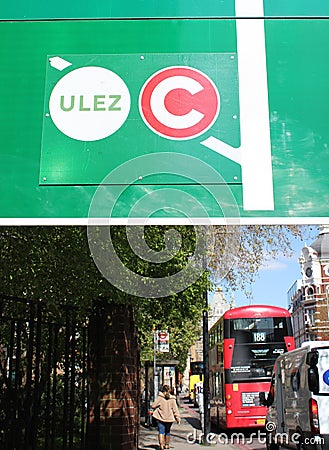 ULEZ, London, UK - April 9 2019: ULEZ Ultra low emission zone new charge London prepare for new Ultra Low Emission Zone ULEZ Editorial Stock Photo