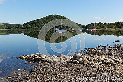 Ullswater by Pooley Bridge Lake District Cumbria boats blue sky and sunshine Stock Photo