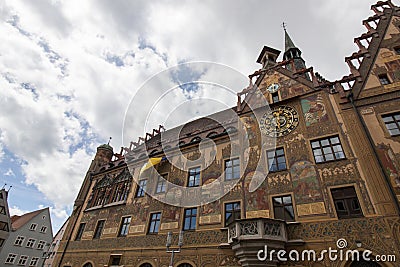 City Hall building built in the 14th century. Picturesque details typical of southern Germany are complemented by interesting Editorial Stock Photo