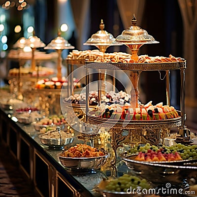 The Ultimate Buffet: An Extravagant Reception Dining Experience Stock Photo