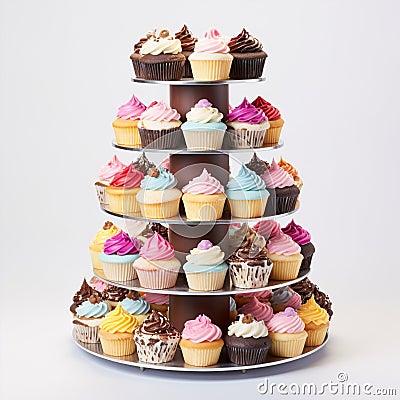 The Ultimate Craving: A Tower of Cupcakes That Will Fulfill Your Sweetest Desires Stock Photo