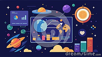 The ultimate data exploration experience allowing users to travel through time and space discovering and analyzing data Vector Illustration