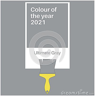 Ultimate Gray Trending Colour of the Year 2021. Color card with paint brush vector illustration Cartoon Illustration