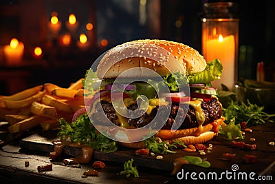 The Ultimate Juicy Burger. Tasty food. Stock Photo
