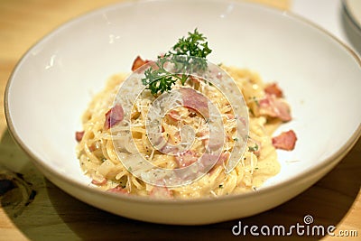 Ultimate spaghetti carbonara Stock Photo