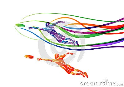 Ultimate sport flying disc player creative color silhouette Vector Illustration