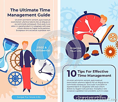 Ultimate time management guide, tips on website Vector Illustration