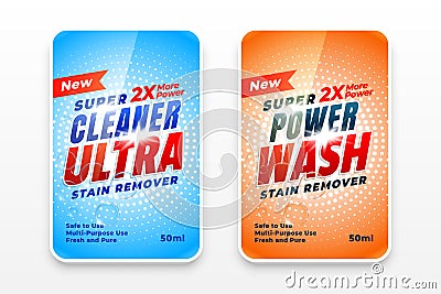 Ultra cleaner laundry detergent labels set of two Vector Illustration