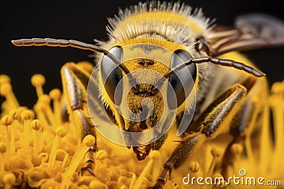 Bee on Yellow Blossom Macro Stock Photo