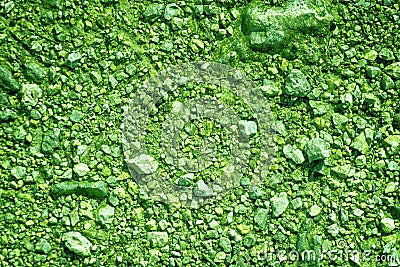 Ultra green Ground like on Mars, land texture, sand surface, stone background Stock Photo