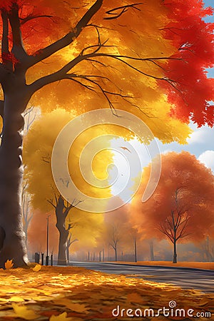 view of season autumn yellow and red leaves ultra hd realistic vivid colors highly detailed generative ai Stock Photo