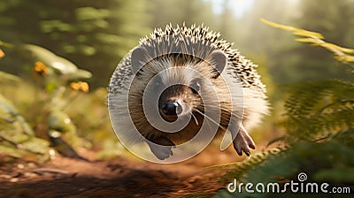 Ultra Hd Photorealistic Rendering Of Hedgehog Running In Forest Stock Photo