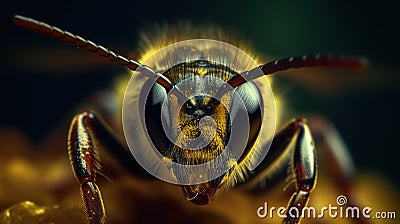 Ultra macro bee portrait, detailed close-up image of bee's face, generative ai Stock Photo