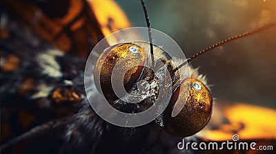 Ultra macro butterfly portrait, detailed close-up image of butterfly's face, generative ai Stock Photo