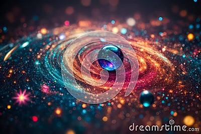 Ultra Macro photography of colorful particle, Swirling pattern multiple colors particles, bokeh, low depth of field Stock Photo