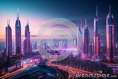 Ultra-Modern Futuristic Cityscape, created with Generative AI technology Stock Photo