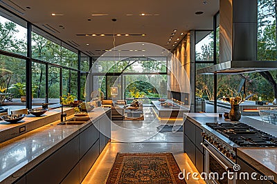 Ultra-modern kitchen with smart appliances and sleek Stock Photo