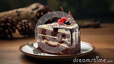 Ultra-real Black Forest Cake Stickers In Traditional Korean Landscape Style Stock Photo