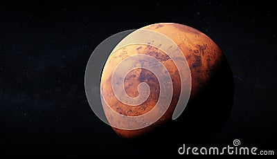 Ultra realisic 3d rendering of Mars and Milky way in the backround. Image uses large 46k textures for detailed Stock Photo