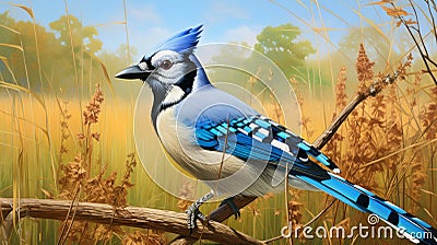 Blue Jay Bird: A Stunning 2d Game Art With Realistic Landscapes Stock Photo