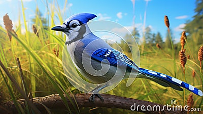 Hyper-realistic Blue Jay Illustration With Distinctive Character Design Stock Photo