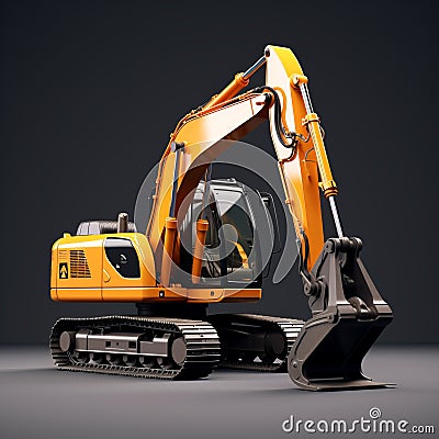 Ultra Realistic Orange Excavator On Grey Background Stock Photo