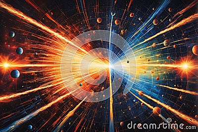 Ultra-Realistic Painting: Cosmic Ignition with Sparks of Light and Ripples of Energy Stock Photo