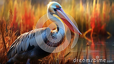 Realistic Pelican Portrait In Romantic Landscape With Zbrush Rendering Stock Photo