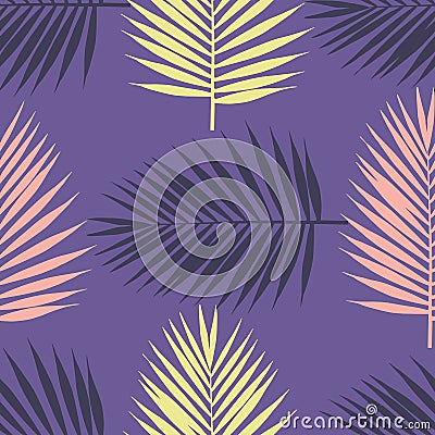 Ultra violet tropical palm leaves seamless pattern. Vector Illustration