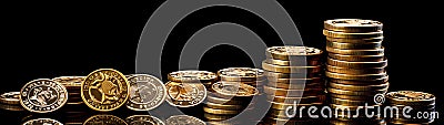 Ultra-Wide Background of Stacks of Gold Coins (Generative AI) Stock Photo