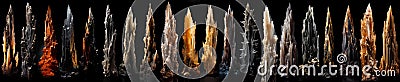 An ultra-wide collage of imposing stalagmites Stock Photo