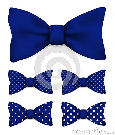 Ultramarine blue bow tie with white dots realistic vector illustration Vector Illustration