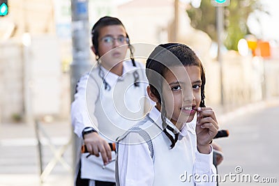 Ultraorthodox Jewish kids in Jerusalem Editorial Stock Photo