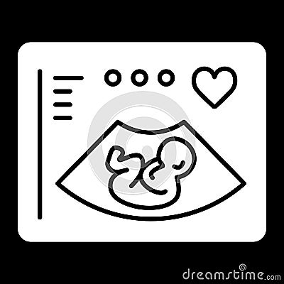 Ultrasonography vector icon. Black and white screening baby illustration. Solid linear icon. Vector Illustration