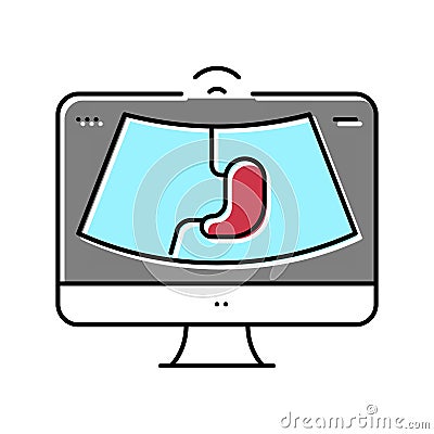 ultrasound abdomen health check color icon vector illustration Cartoon Illustration