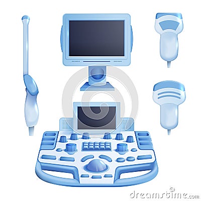 Ultrasound Device Realistic Set Vector Illustration