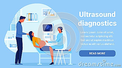 Ultrasound Diagnostics Horizontal Banner. Family Vector Illustration