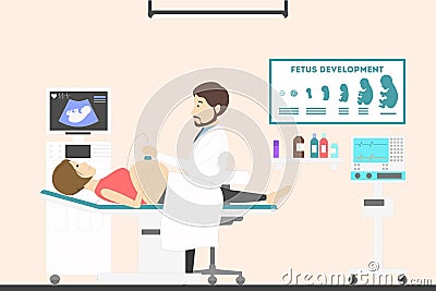 Ultrasound examinaion in clinic. Vector Illustration