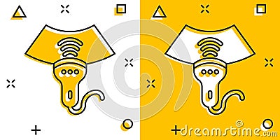 Ultrasound icon in comic style. Scanner equipment cartoon vector illustration on white isolated background. Ultrasonic splash Vector Illustration