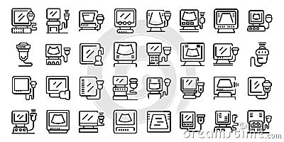 Ultrasound machine icons set outline vector. Probe transducer Vector Illustration